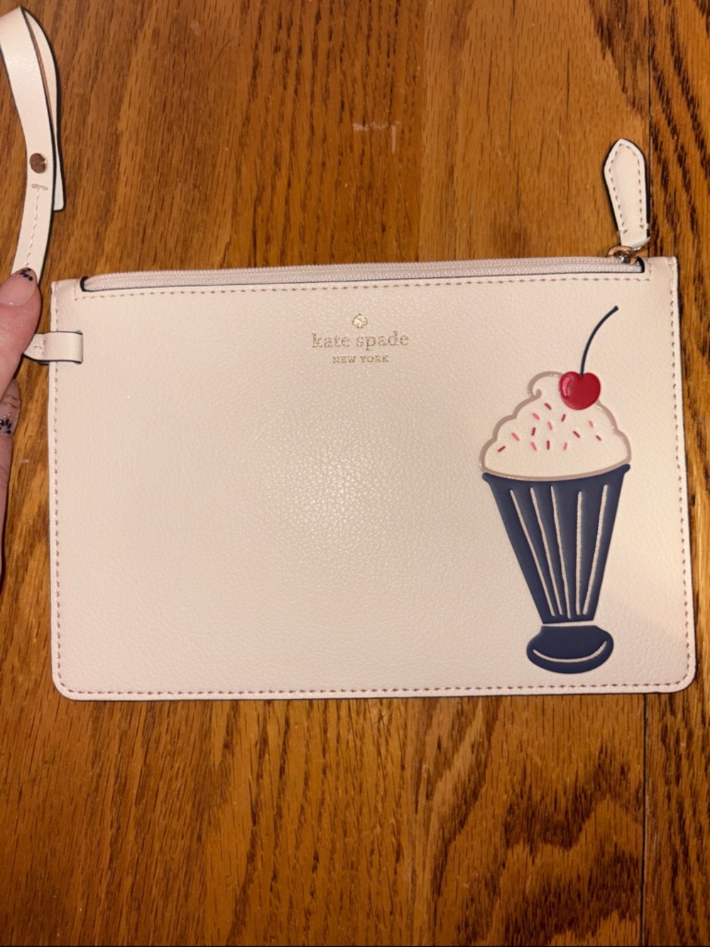 kate spade Cream Leather Wristlet with Bing Cherry  Sundae